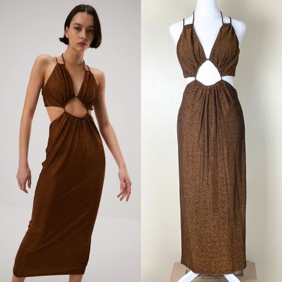 MISHA COLLECTION Dresses & Skirts - Misha Collection Vanora Dress Womens M Copper Sparkle Slinky Jersey Midi Dress